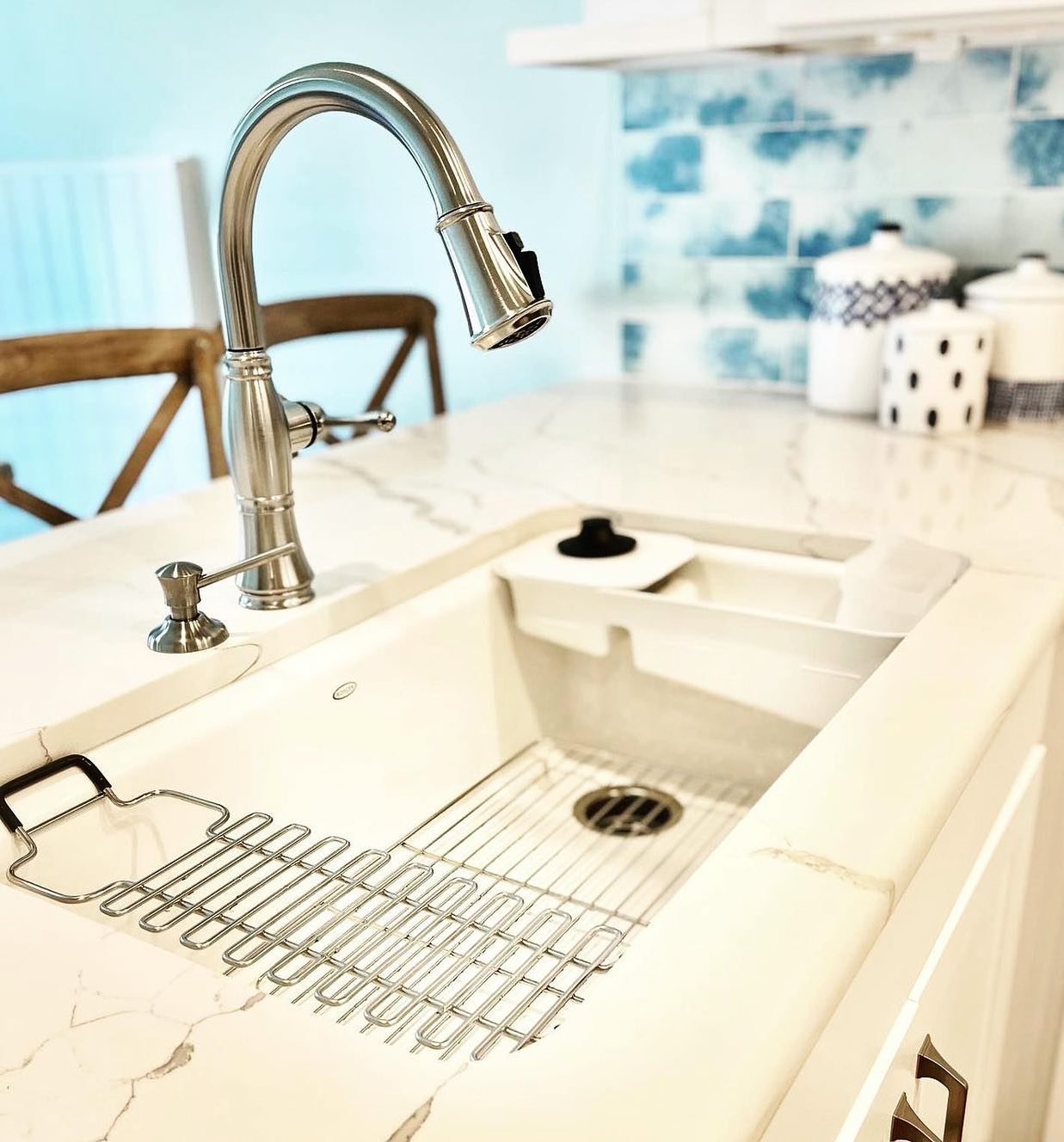 Photo showcasing a completed kitchen sink and countertop remodeling project by Lori Savio