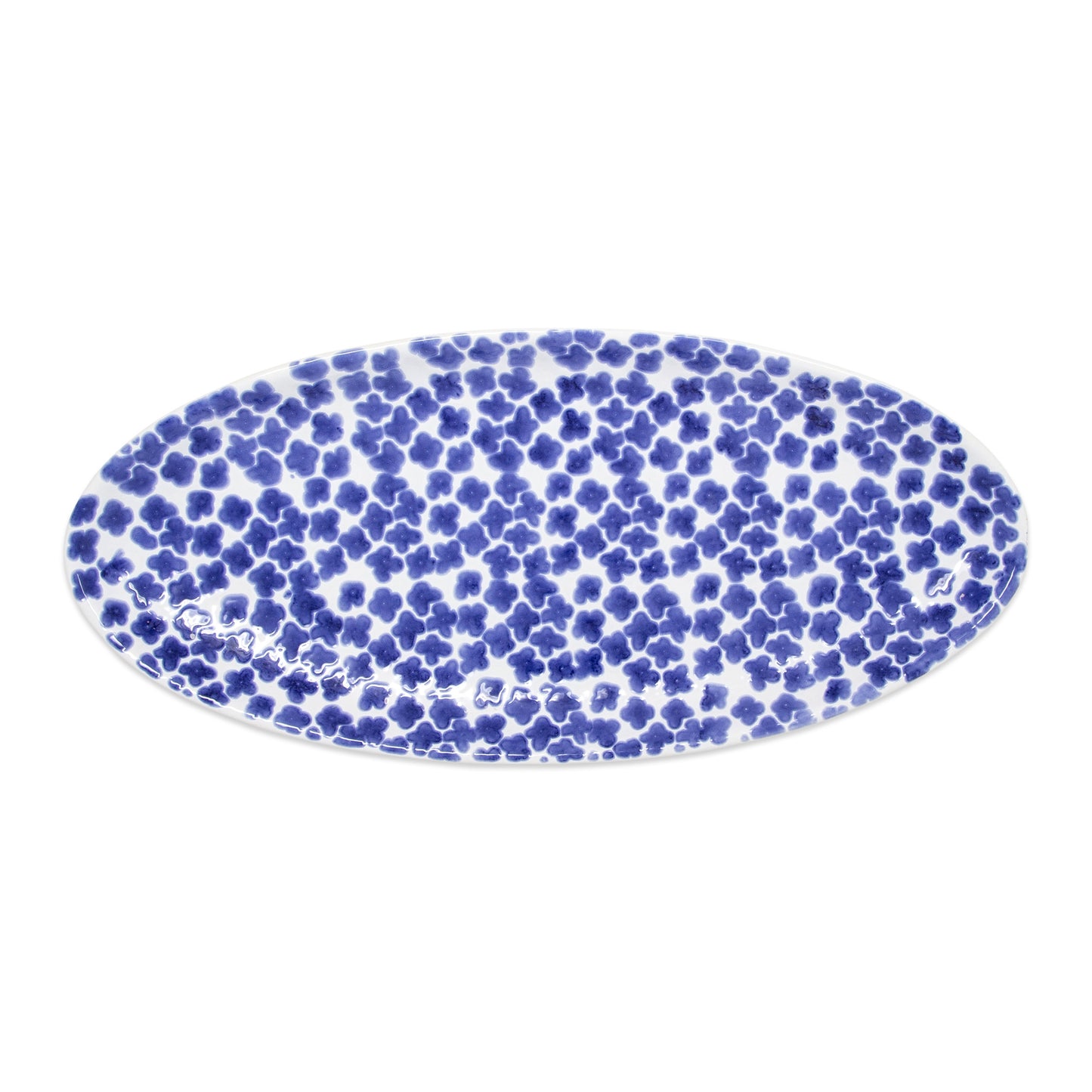 VIETRI Blue Santorini Flower Narrow Oval Platter
